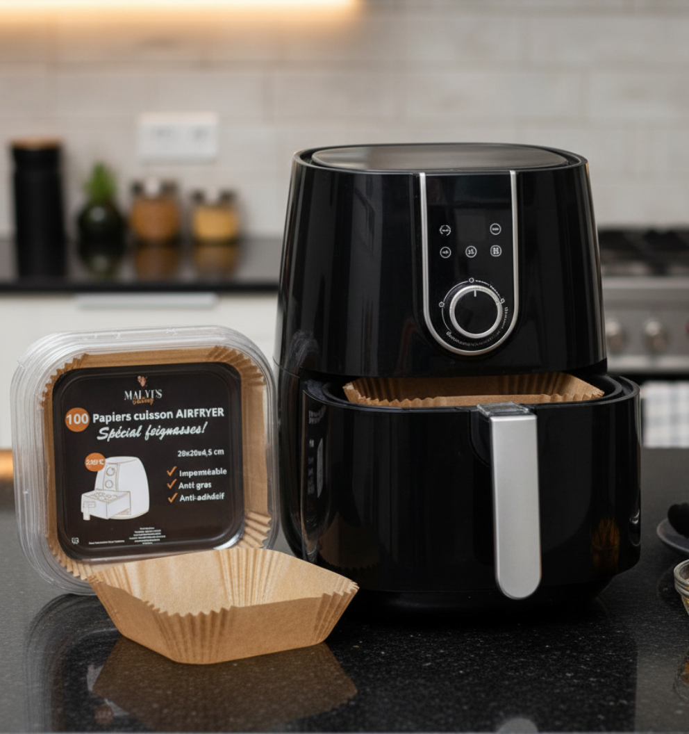 Papier cuisson spécial Air Fryer — Cuisine facile, nettoyage zéro prise de tête