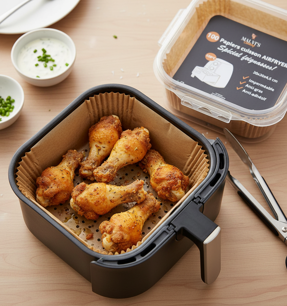 Papier cuisson spécial Air Fryer — Cuisine facile, nettoyage zéro prise de tête