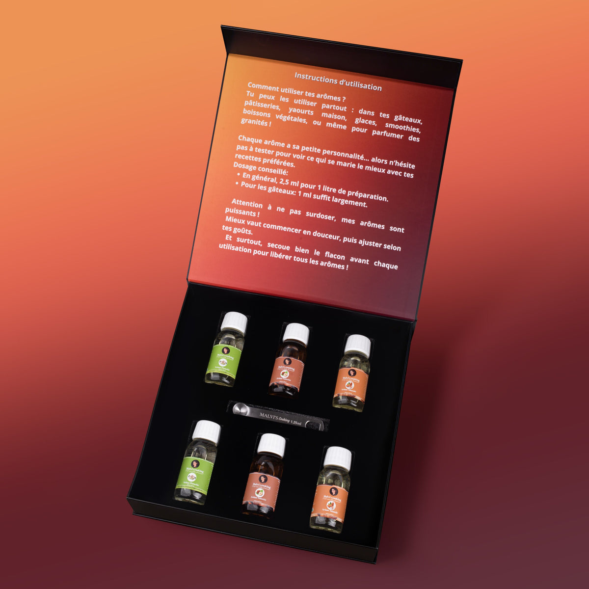 Coffret Nutissimo ouvert avec arôme pistache, amande, et noisette pour pâtisserie maison.